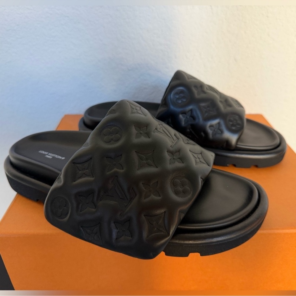 Louis Vuitton Black Monogram Slides